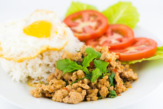Thai food basil pork fried rice recipe with Fried egg
