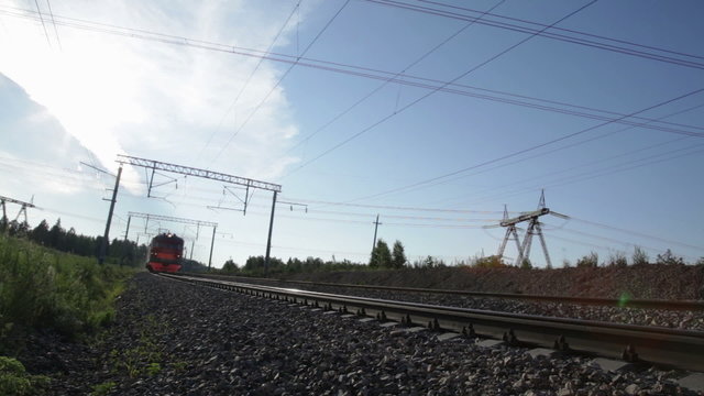 Electric passenger train in motion, Trans-Siberian Railway