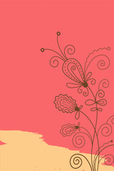 floral background with flowers, leaves, and branches of blooming