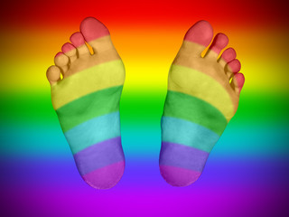 Feet with rainbow flag pattern