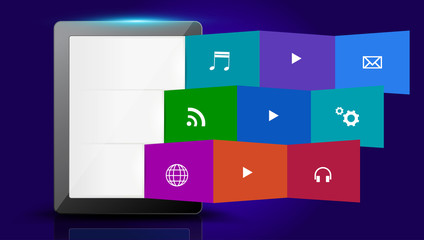 Tablet with creative folded paper colorful application icons