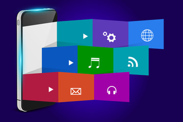 Mobile phone with folded paper colorful application icons