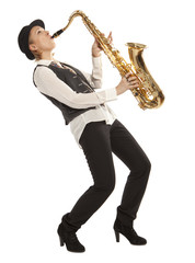 Naklejka premium Woman Saxophonist