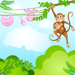 illustration vectorielle de singe se balançant avec kid
