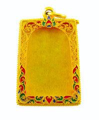 thai golden sculpture amulet frame isolated on white