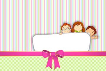 vector illustration of kids standing behind placard