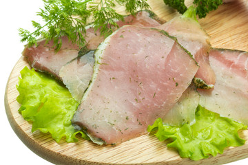 Ripe fresh ham with vegetables