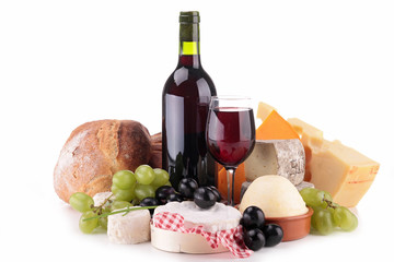 composition with wine,cheese and bread