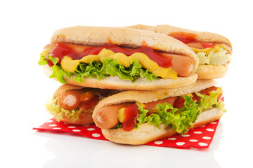 Hotdogs with bread rolls