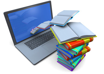 COMPUTER AND BOOKS - 3D