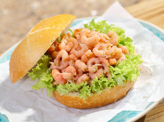 Delicious crusty roll with shrimp filling