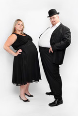 Retro style picture of an overweight couple.