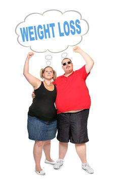 Happy overweight couple. Picture with space for your text.