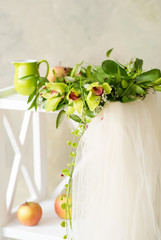 Bridal veil and beautiful orchid wreath