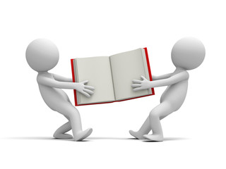 Two 3d persons snatching an opened book