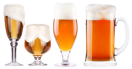 Frosty glass of light beer isolated set