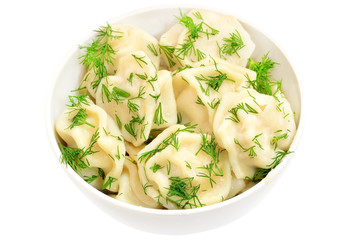 Meat dumplings in the white bowl
