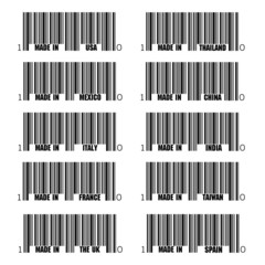 Set of black barcode of Made In symbols