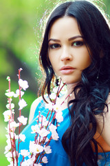 brunette woman in the park