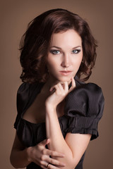 beautiful brunette woman makeup curly hairstyle beauty model