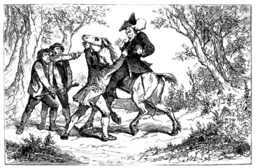 Caricature : Bandits & Traveler - 18th century