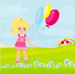 Obraz na płótnie Canvas Happy little girl with balloons.