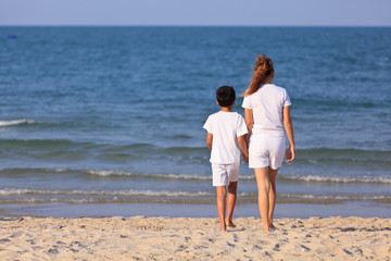 Asian family on beach