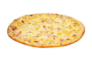 Hawaiian pizza on white background