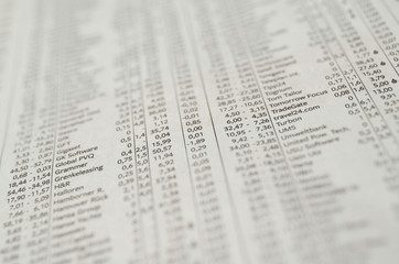 Liste Aktien in der Zeitung