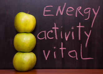 Apples on the chalkboard.