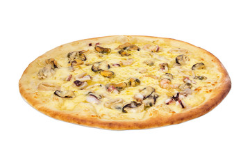 Frutti De Mare pizza, on white background