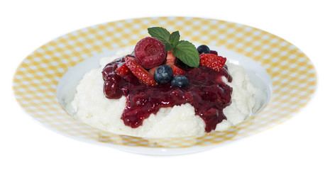 Rice Pudding with fruits (on white)
