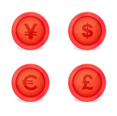 Currency signs on glossy icons