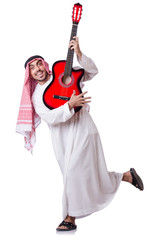 Fototapeta na wymiar Arab man playing guitar isolated on white