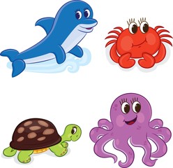Cartoon sea animals. Vector illustration