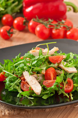 grilled fillet of chicken and a salad of arugula and tomato