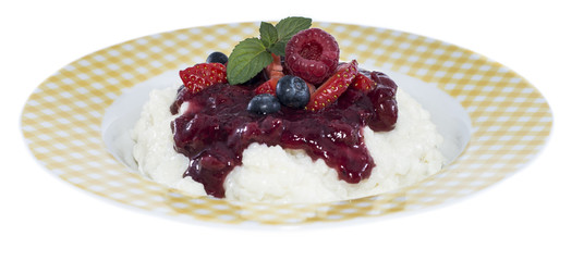 Rice Pudding with fruits (on white)