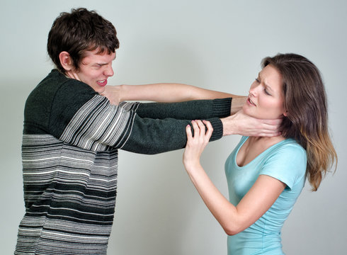 Young couple quarreling and fighting