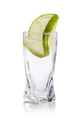 cold vodka shots on a white background