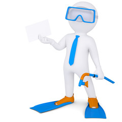 3d man with flippers holding white card © cherezoff