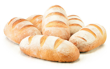 Composition with loafs of bread isolated on white background