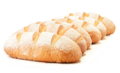 Composition with loafs of bread isolated on white background