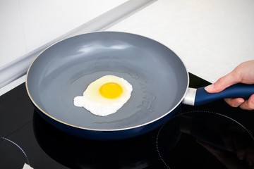 Salted egg in a frying pan