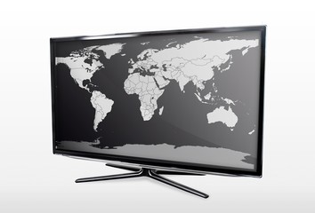 Modern LED TV screen with blank world map