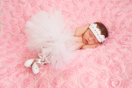 Newborn Baby Girl Wearing a White Ballerina Tutu Stock Photo | Adobe Stock