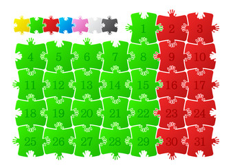 Colorful puzzle calendar. Vector illustration.