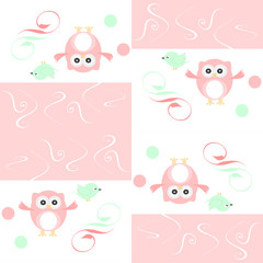 Seamless colourfull owl and birds pattern for kids in vector