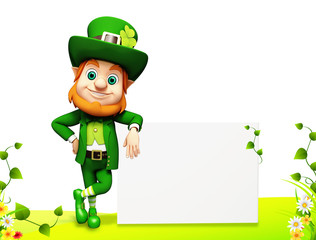 Leprechaun for st patrick day standing near sign