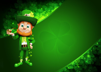 Leprechaun for st patrick's day with smoking pipe