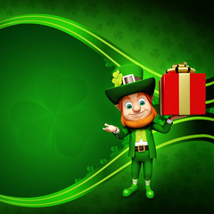 Leprechaun for st patrick day carring gift box
